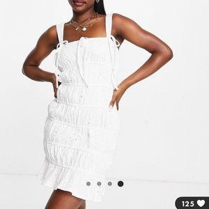 ASOS Missguided eyelet tie detail shirred mini Dress in white